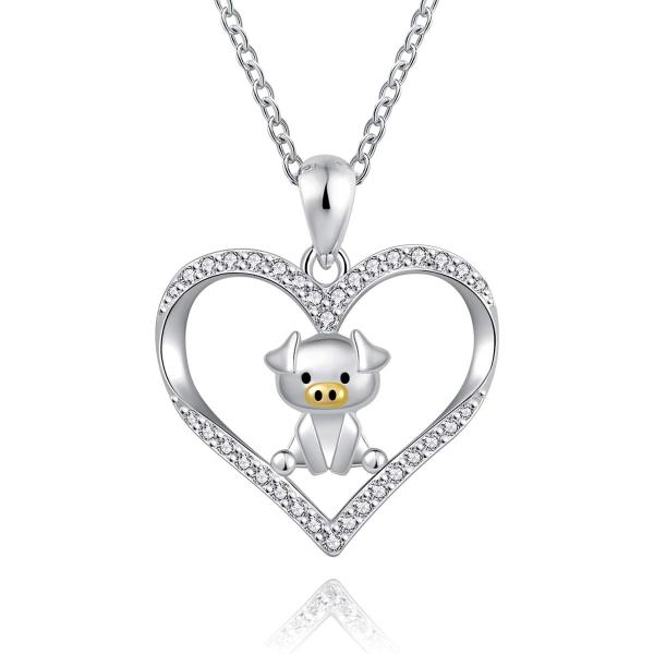 【並行輸入品】ACJFA 925スターリングシルバー ラブハート キュートな豚ペンダントネックレス ...