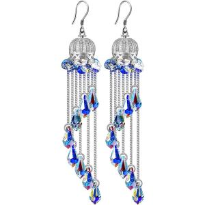 【並行輸入品】Yinujiao クラウンダングルイヤリング ロングクリスタルイヤリング スターリング...