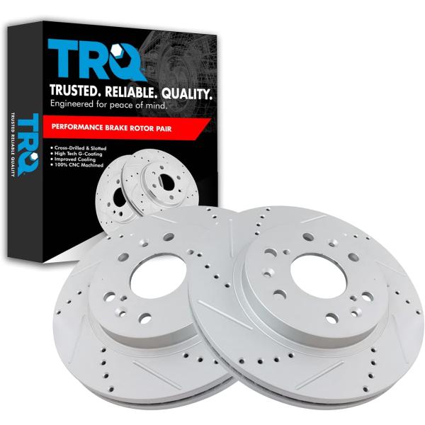【並行輸入品】TRQ フロントパフォーマンスブレーキローター 穴あきスロットペアセット Avalan...