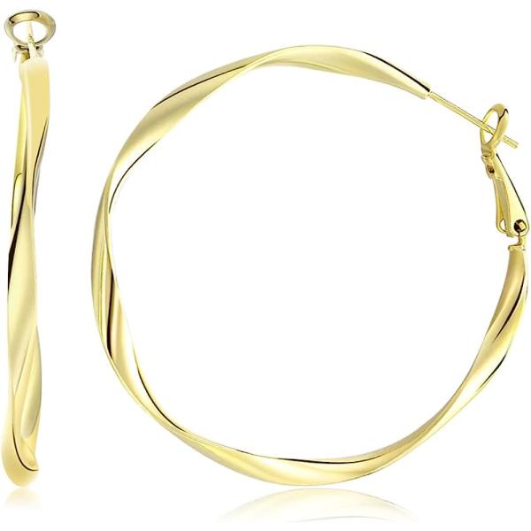 【並行輸入品】2インチの18Kゴールドメッキラウンドイヤリング、敏感な耳に最適、ファッショナブルでレ...
