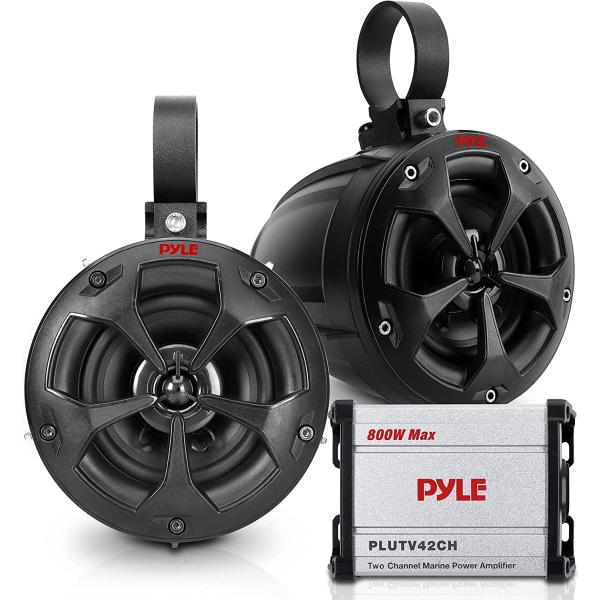 Pyle Waterproof Off-Road Speakers w/  Amplifier - ...