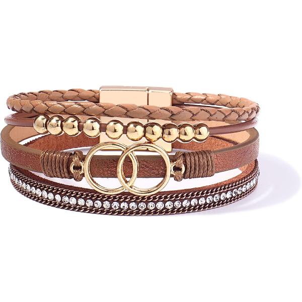 【並行輸入品】FANCY SHINY ボーホー ラップブレスレット レザーカフバングル ゴールドビー...