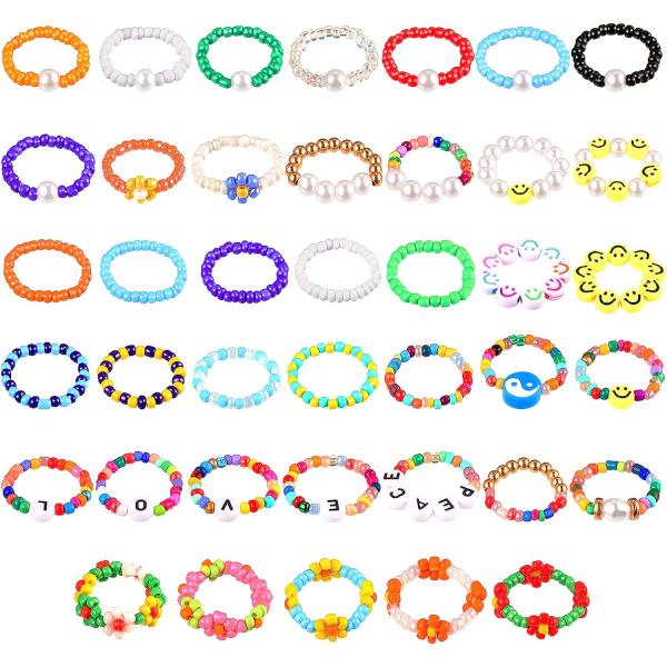 【並行輸入品】40ピース ライスビーズリング レインボー カラフル ビーズリング キュート ハンドメ...
