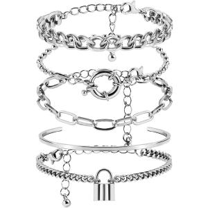 【並行輸入品】Octwine ファッションロックブレスレットセット レディース ゴールド シルバー レイヤード ロックペンダント チャーム チェーン