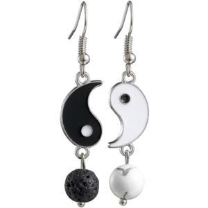 【並行輸入品】エナメル ブラック ホワイト Yin Yang ダングル イヤリング レディース ガー...
