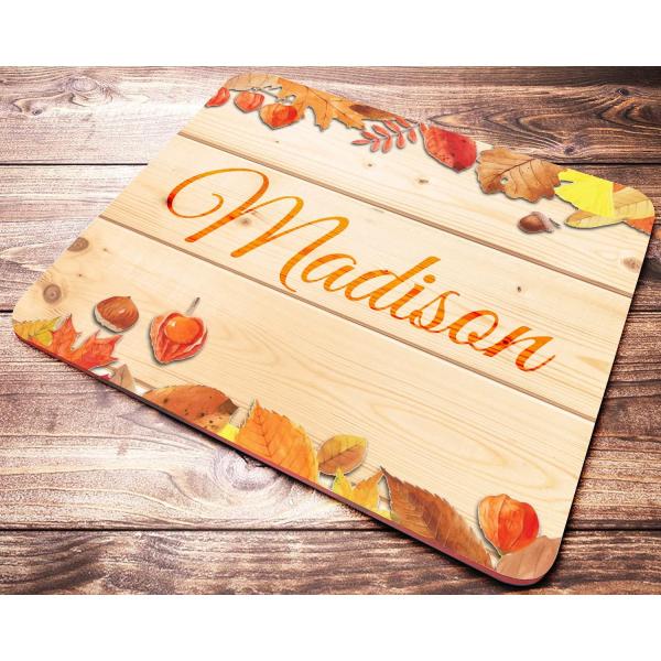 Personalized Name Autumn Colorful Leaves Wood Desi...