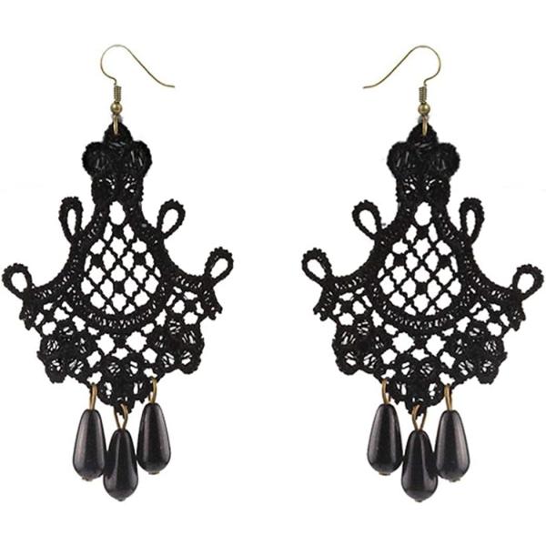 【並行輸入品】Hook Earrings Lace Swinging Black Watermark...