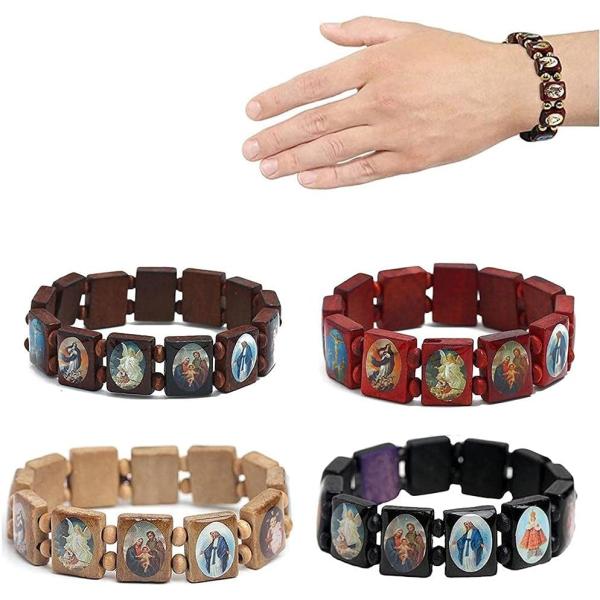 【並行輸入品】Wooden Rosary Jesus Bracelet Elastic Stretc...