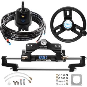 【並行輸入品】BBH マリンボート 175HP 油圧船外ステアリングシステムキット ステアリングホイール 油圧シリンダー ヘルムポンプ チューブ付き　