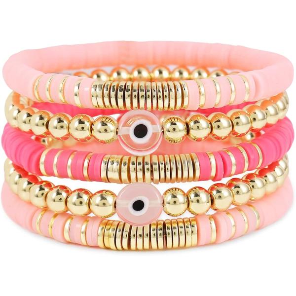 【並行輸入品】Pink Beaded Stretch Bracelets Set for Women...