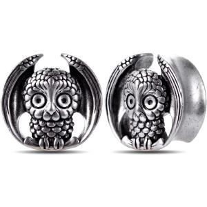 【並行輸入品】ERKUOO フクロウ サドル イヤーゲージ トンネル 開口部 イヤープラグ エキスパ...