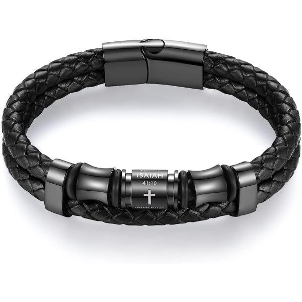 【並行輸入品】AsUwish 聖書の言葉 クロスブレスレット 男性用 多層編み込みレザーリストバンド...