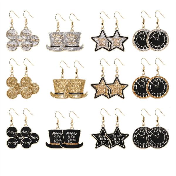 9/12 Pairs New Year’s Earrings Set Glitter Festive...