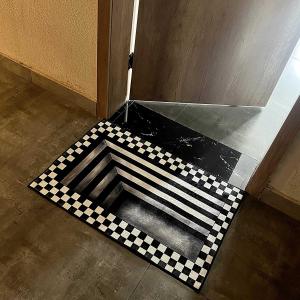 3D Vortex Illusion Square Rug Outdoor Mat Black and White Checkerboard Trap Floor Mat Decor Indoor Carpet Vortex Rug16X24inchs　並行輸入品