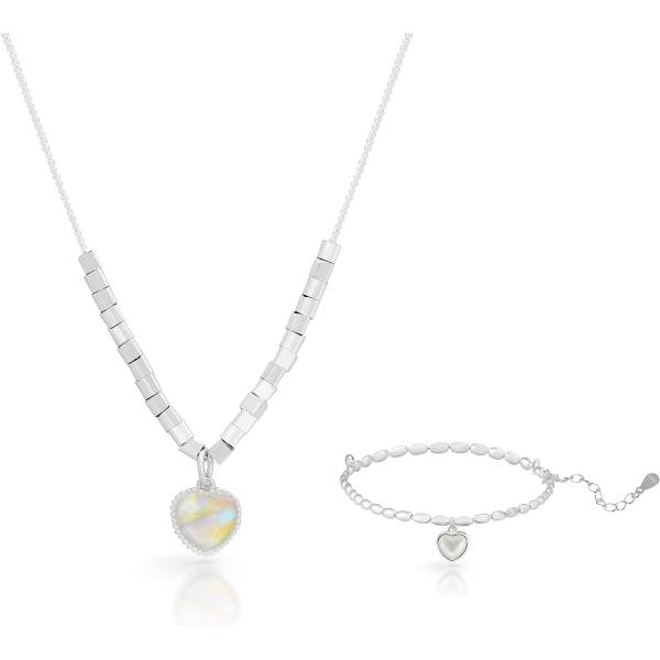 【並行輸入品】N9NEMUSES S925スターリングシルバー ムーンストーン ハートジュエリーセッ...