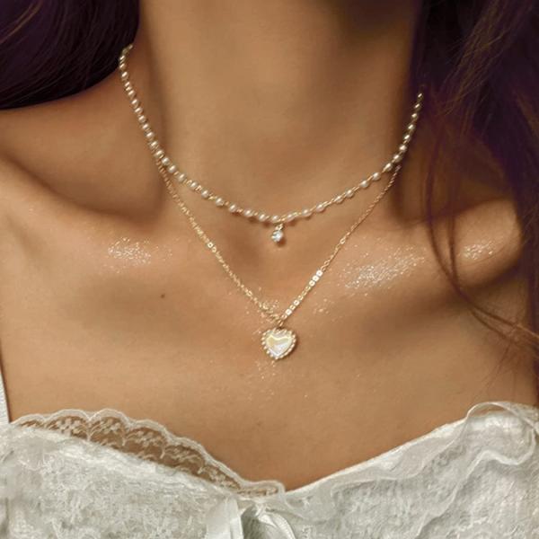 Jeairts Layered Pearl Choker Necklace Gold Rhinest...