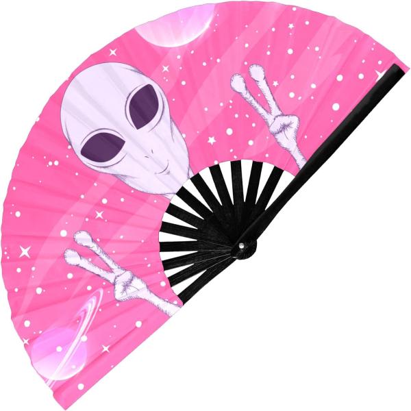 GloFX Rave Fan - Pink Alien - Large Folding Fan - ...
