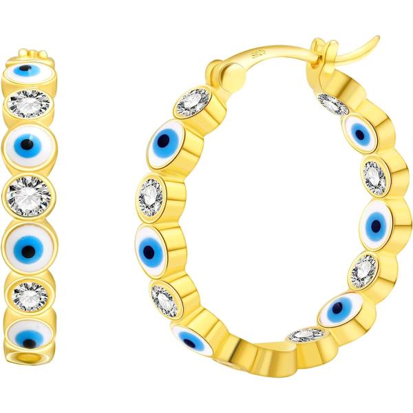 【並行輸入品】Evil Eye Hoop Earrings for Women 925 Sterli...
