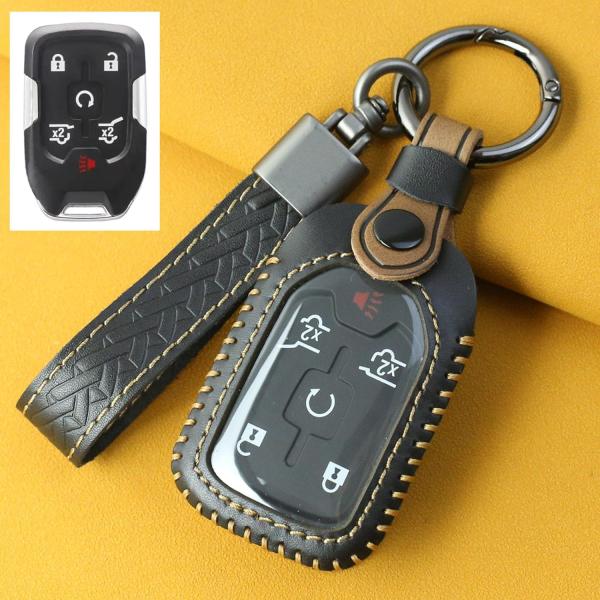 【並行輸入品】YUBOMT for GMC Key Fob Cover Genuine Leathe...
