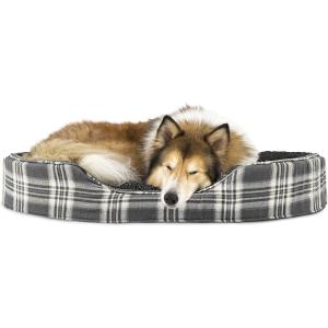 【並行輸入品】 Furhaven Pet Bed for Dogs and Cats - Sherpa and Plaid Flannel Oval