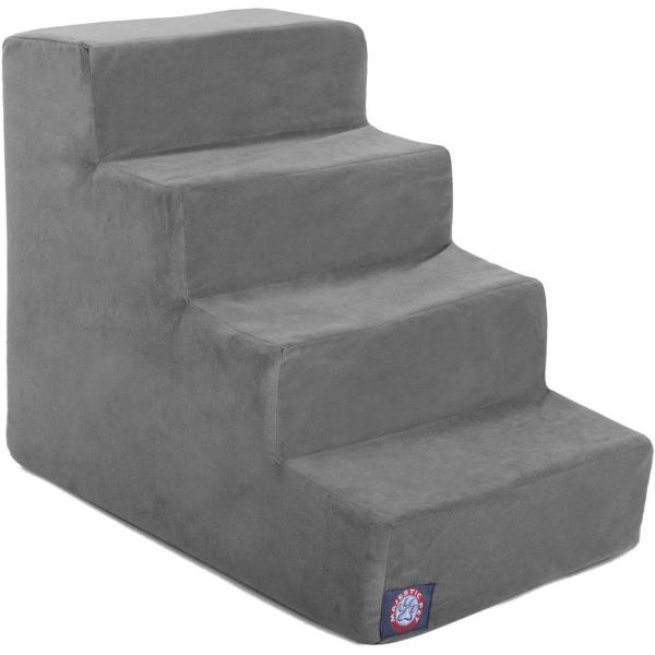 4 Step Gray Velvet Suede Pet Stairs By Majestic Pe...