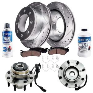 【並行輸入品】デトロイト車軸 フロントホイールベアリングハブアセンブリとドリルスロットブレーキキットローター セラミックパッドキット付き