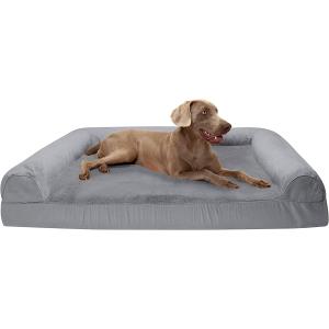 【並行輸入品】 Furhaven XXL Cooling Gel Foam Dog Bed Plush & Suede Sofa-Style w/ R