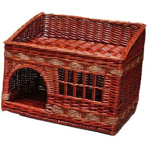 【並行輸入品】 Vedem Pet Two Tier Rattan Wicker Cat House Handmade Cat Condo for C