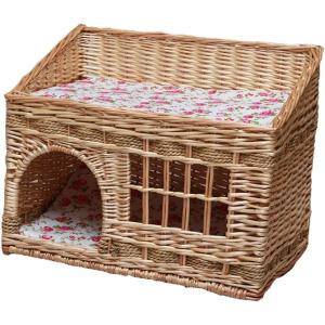 【並行輸入品】 Vedem Pet Two Tier Rattan Wicker Cat House Handmade Cat Condo for C