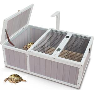 【並行輸入品】 べっ甲屋の生息地 木製 小動物ハッチエンクロージャー 屋内/屋外(36 x 24 x 14(長さx幅x高さ)、グレー+ホワイトトリム)