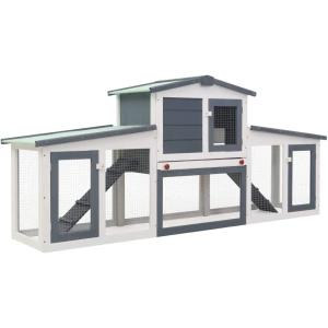 【並行輸入品】 vidaXL Outdoor Large Rabbit Hutch Gray and White 80.3inchx17.7inchx