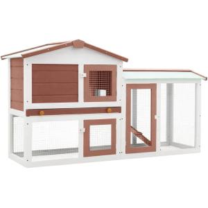 【並行輸入品】 vidaXL Outdoor Large Rabbit Hutch Brown and White 57.1inchx17.7inch