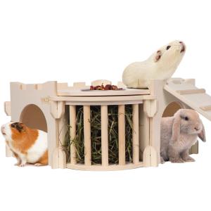 【並行輸入品】 Large Guinea Pig Castle Natural Wood Rabbit House with Ladder and
