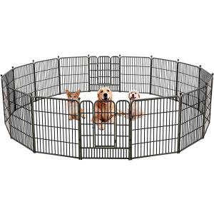 【並行輸入品】 Avocahom 金属製犬用プレイペン 16パネル 犬用ペン 高さ32インチ エクササイズペン ドア2個付き 小型/中型犬用 屋外/屋