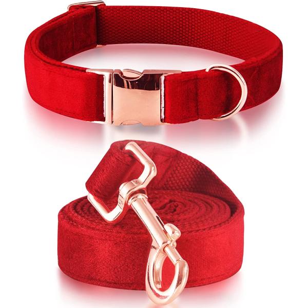 【並行輸入品】 Velvet Dog Collar and Leash Set Soft &amp; Com...