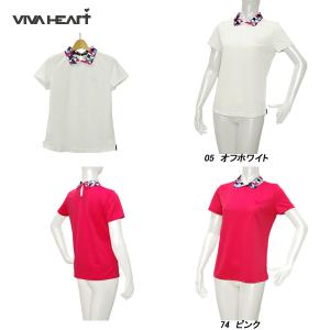 ビバハート VIVA HEART レディース 春夏 吸水速乾 UVカット 衿モザイク柄 半袖シャツ