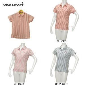 ビバハート VIVA HEART レディース 春夏 吸水速乾 UVカット ストライププリントカノコ 半袖シャツ｜DEPOT 044