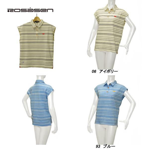 ロサーセン Rosasen レディース 春夏 吸水速乾 編み替えボーダー フレンチスリーブ半袖シャツ