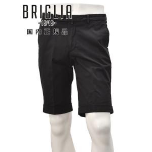 ブリリア BRIGLIA 1949 ハーフパンツ メンズ ノープリーツショーツ ストレッチコットンツイル ブラック 黒 ガーメントダイ 3点留めフロント 国内正規品｜deradera