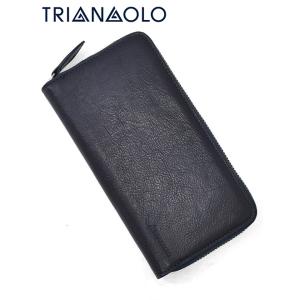 トリアンゴロ ネイビーレザー イタリア製ジップラウンドロングウォレット 長財布 メンズブランド Me...