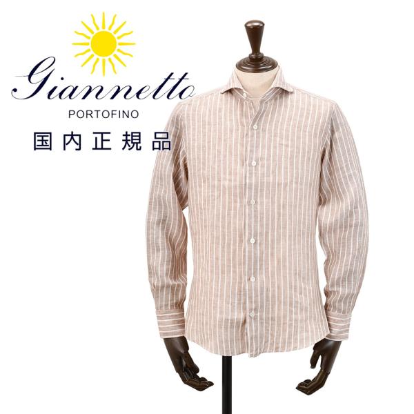 ジャンネット GIANNETTO 長袖カジュアルシャツ メンズ ストライプ柄シャツ リネン生地 ヴィ...