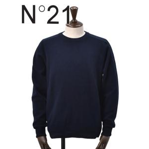 ヌメロ ヴェントゥーノ N°21 クルーネックニット メンズ レザーパッチ