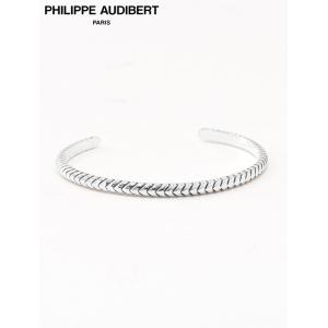 フィリップ オーディベール PHILIPPE AUDIBERT バングル メンズ ERIC 真鍮ブレスレット シルバーメッキ 刻印デザイン 国内正規品 でらでら公式｜deradera