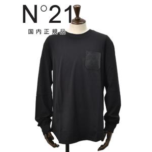 ヌメロ ヴェントゥーノ N°21 長袖Tシャツ メンズ ロングスリーブカットソー レザー風胸ポケット ブラック リラックスフィット 国内正規品 でらでら公式｜deradera