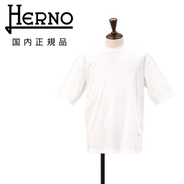 ヘルノ HERNO 半袖Tシャツ メンズ クルーネックTシャツ インターロックコットン生地 ホワイト...