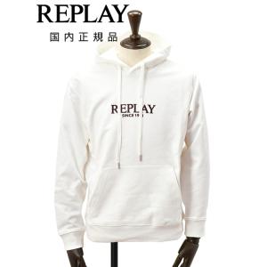 リプレイ REPLAY プルオーバーパーカー メンズ コットン100% スウェット ホワイト 白 ブ...