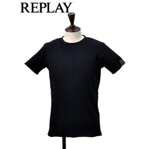リプレイ REPLAY 半袖Tシャツ メンズ クルーネックTカットソー ブラック ネックブランドロゴ...