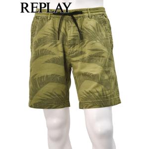 リプレイ REPLAY ハーフパンツ メンズ バミューダ ヤシの木プリント パームツリー コットンサ...