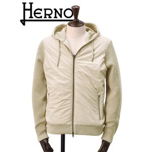 ヘルノ HERNO ハイブリッドブルゾン メンズ 中綿入りアウター サンドベージュ 袖切り替えデザイン ナイロン×コットン 国内正規品 でらでら 公式ブランド｜deradera