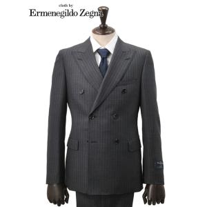 エルメネジルドゼニア cloth by Ermenegildo Zegna TRAVELLER メンズ 6Bダブルスーツ チャコールグレー ヘリンボーン スリムフィット 日本製｜deradera